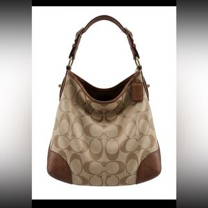 Coach Signature Tan and Brown Hobo Bag